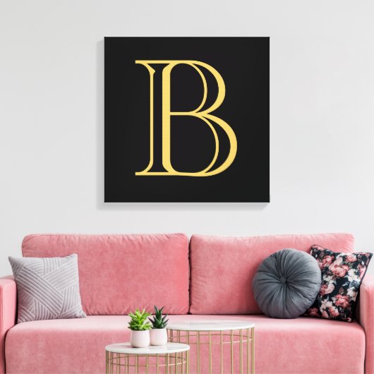 Zwart Goud Kleur Monogram Professionele Kalligrafi Canvas Afdruk (Insitu (Woonkamer))
