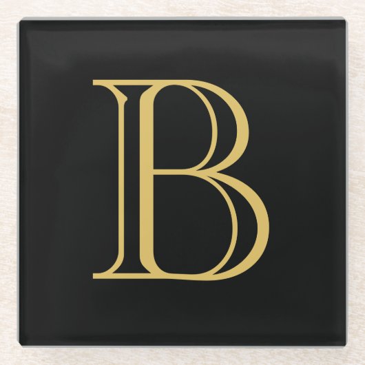 Zwart Goud Kleur Monogram Professionele Kalligrafi Glazen Onderzetter (Voorkant)
