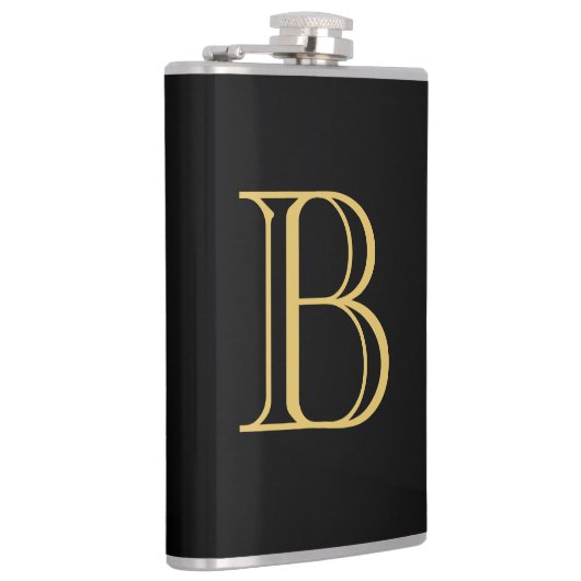 Zwart Goud Kleur Monogram Professionele Kalligrafi Heupfles (Rechts)