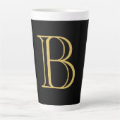 Zwart Goud Kleur Monogram Professionele Kalligrafi Latte Mok (Voorkant)