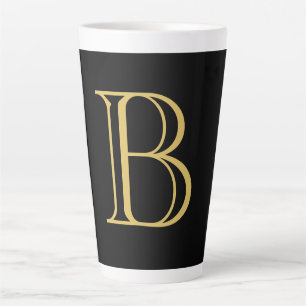 Zwart Goud Kleur Monogram Professionele Kalligrafi Latte Mok
