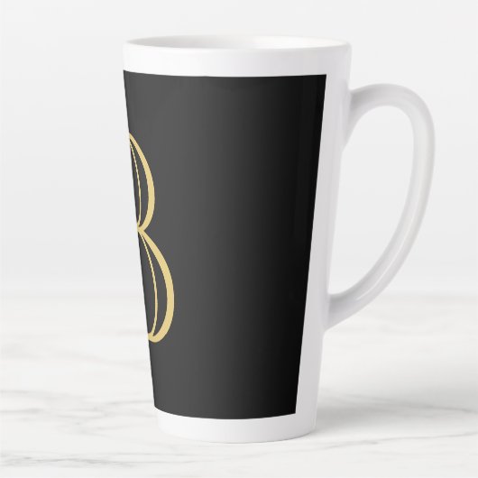 Zwart Goud Kleur Monogram Professionele Kalligrafi Latte Mok (Rechts)