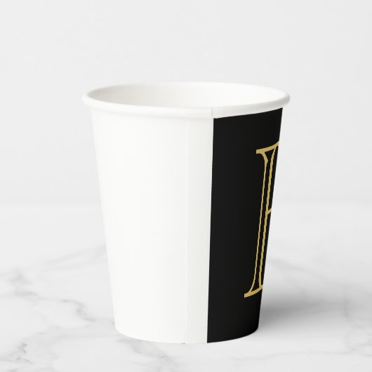 Zwart Goud Kleur Monogram Professionele Kalligrafi Papieren Bekers (Rechts)