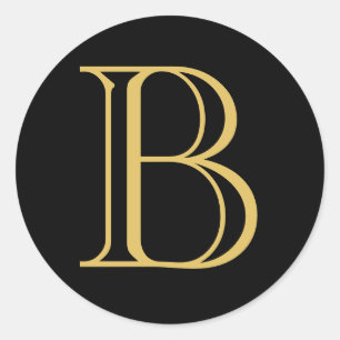 Zwart Goud Kleur Monogram Professionele Kalligrafi Ronde Sticker