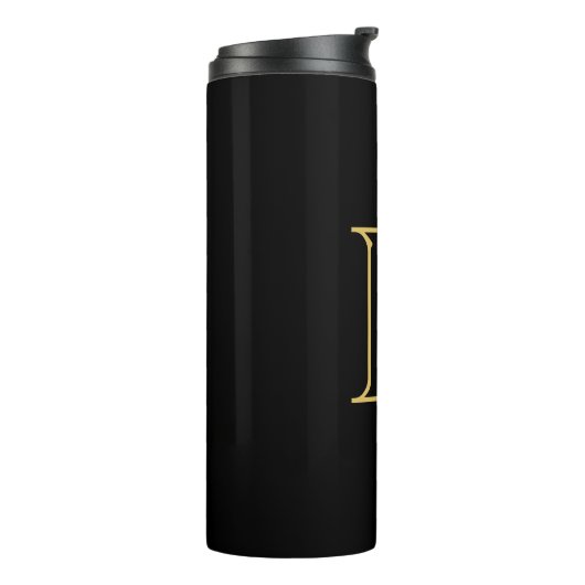 Zwart Goud Kleur Monogram Professionele Kalligrafi Thermosbeker (Gedraaid links)