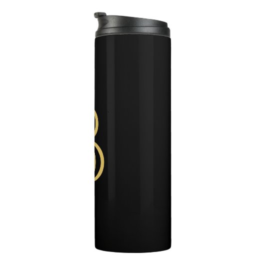 Zwart Goud Kleur Monogram Professionele Kalligrafi Thermosbeker (Geroteerd rechts)