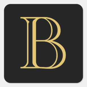 Zwart Goud Kleur Monogram Professionele Kalligrafi Vierkante Sticker