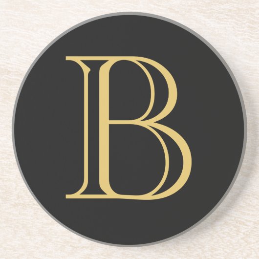 Zwart Goud Kleur Monogram Professionele Kalligrafi Zandsteen Onderzetter (Voorkant)