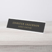 Zwart & Goud Kleur Professioneel Modern Plain Bureau Naambordje (Voorkant)