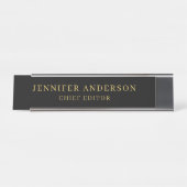 Zwart & Goud Kleur Professioneel Modern Plain Bureau Naambordje (Voorkant)