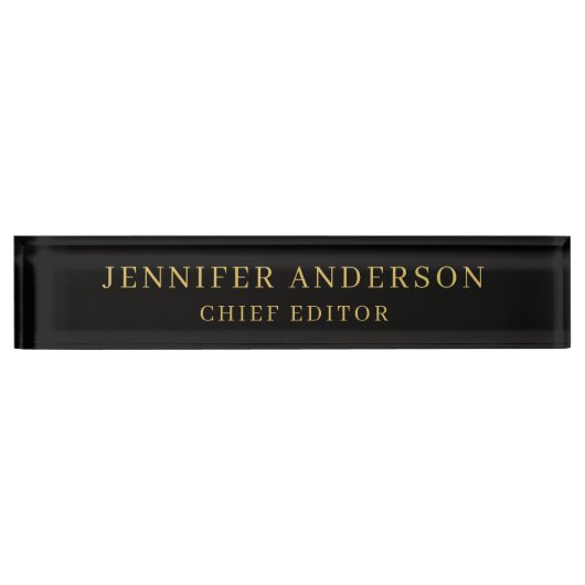 Zwart & Goud Kleur Professioneel Modern Plain Naambordje (Voorkant)