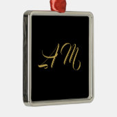 Zwart Goud Kleuren Monogram Initiaal Kalligrafie Metalen Ornament (Rechts)