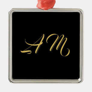 Zwart Goud Kleuren Monogram Initiaal Kalligrafie Metalen Ornament