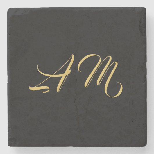 Zwart Goud Kleuren Monogram Initiaal Kalligrafie Stenen Onderzetter (Voorkant)