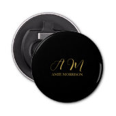 Zwart Goud Kleuren Monogram Initiaal Letternaam Button Flesopener (Voorkant)