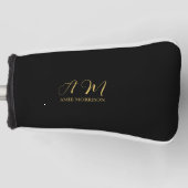 Zwart Goud Kleuren Monogram Initiaal Letternaam Golfheadcover (Voorkant)