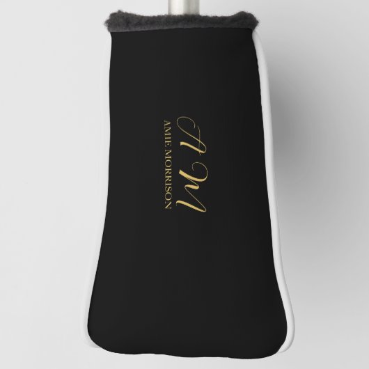 Zwart Goud Kleuren Monogram Initiaal Letternaam Golfheadcover (Draai 90)