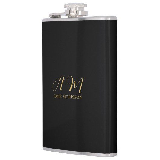 Zwart Goud Kleuren Monogram Initiaal Letternaam Heupfles (Links)