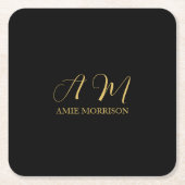 Zwart Goud Kleuren Monogram Initiaal Letternaam Kartonnen Onderzetters (Voorkant)