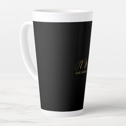 Zwart Goud Kleuren Monogram Initiaal Letternaam Latte Mok (Linkerhoek)