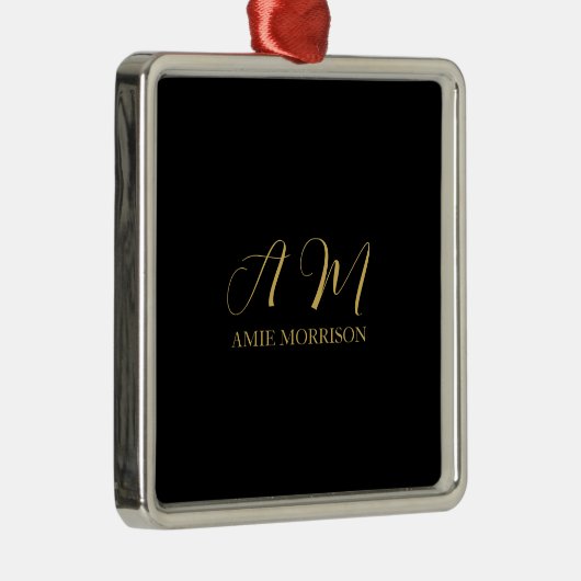 Zwart Goud Kleuren Monogram Initiaal Letternaam Metalen Ornament (Rechts)