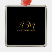 Zwart Goud Kleuren Monogram Initiaal Letternaam Metalen Ornament (Voorkant)