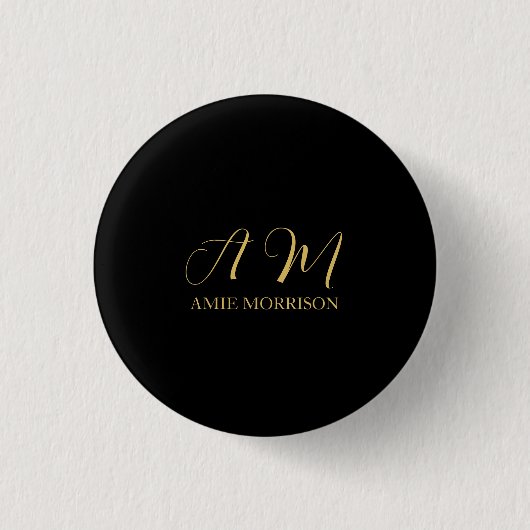 Zwart Goud Kleuren Monogram Initiaal Letternaam Ronde Button 3,2 Cm (Voorkant)