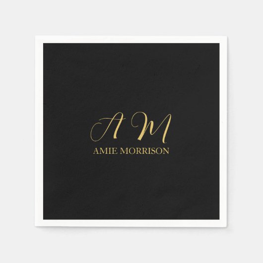 Zwart Goud Kleuren Monogram Initiaal Letternaam Servet (Voorkant)