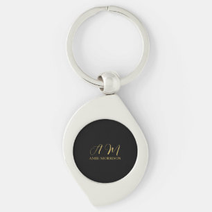 Zwart Goud Kleuren Monogram Initiaal Letternaam Sleutelhanger