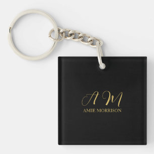 Zwart Goud Kleuren Monogram Initiaal Letternaam Sleutelhanger