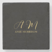 Zwart Goud Kleuren Monogram Initiaal Letternaam Stenen Onderzetter (Voorkant)