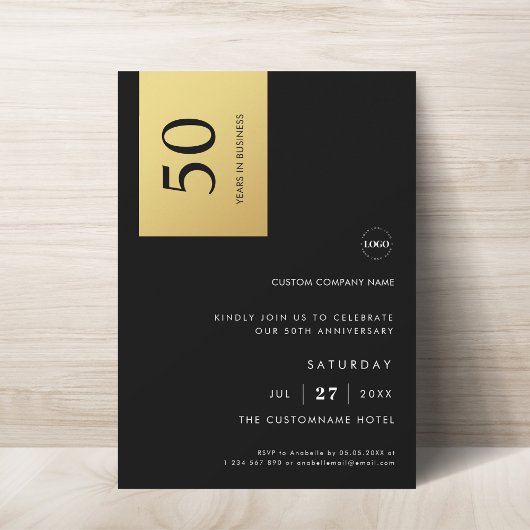 Zwart Goud Kleurenblok Zakelijk Jubileum Partij Kaart