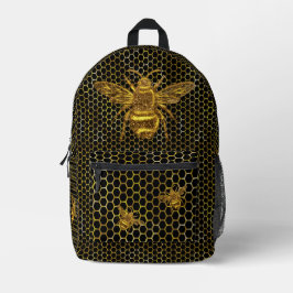 Zwart Goud Koningin Bee Goud Bijenkorf Bedrukte Rugzak