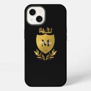 Zwart & Goud Koninklijk Embleem Schild Monogram iPhone 13 Hoesje