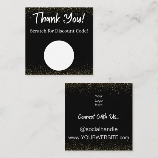 Zwart & Goud Korting Scratch Off Dank u Kaart Vierkante Visitekaartje (Voorkant / Achterkant)