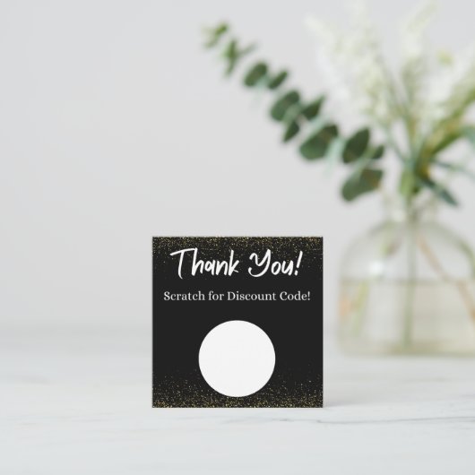 Zwart & Goud Korting Scratch Off Dank u Kaart Vierkante Visitekaartje (Staand voorkant)