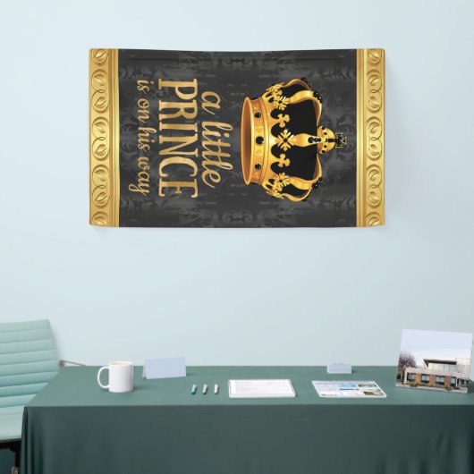 Zwart Goud Kroonprins Baby shower Spandoek (Beurs)