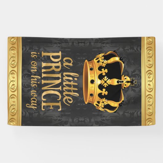 Zwart Goud Kroonprins Baby shower Spandoek (Horizontaal)