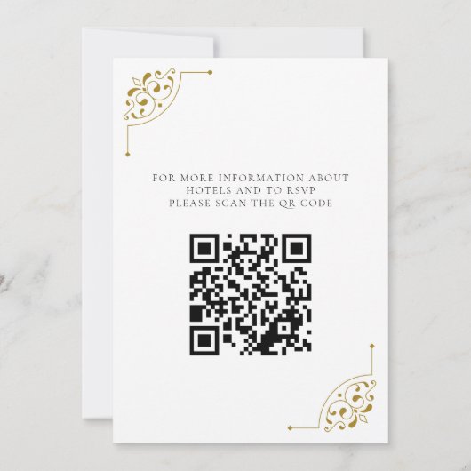 Zwart & Goud Land Bruiloft met QR Code Kaart (Achterkant)