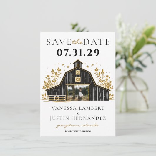 Zwart & Goud Land Bruiloft Save The Date (Staand voorkant)