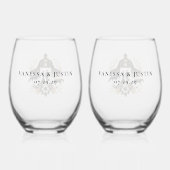 Zwart & Goud Land Bruiloft Wijnglas Zonder Voet (Achterkant)