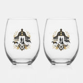 Zwart & Goud Land Bruiloft Wijnglas Zonder Voet (Voorkant)