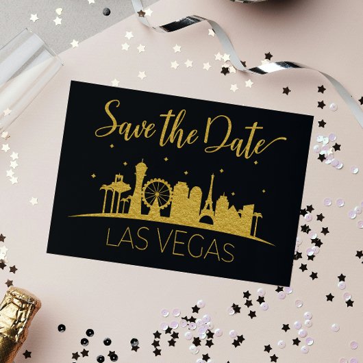 Zwart Goud Las Vegas Strip Bruiloft Save The Date Aankondigingskaart