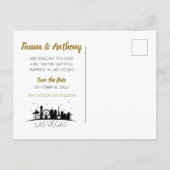 Zwart Goud Las Vegas Strip Bruiloft Save The Date Aankondigingskaart (Achterkant)