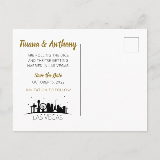Zwart Goud Las Vegas Strip Bruiloft Save The Date Aankondigingskaart (Achterkant)