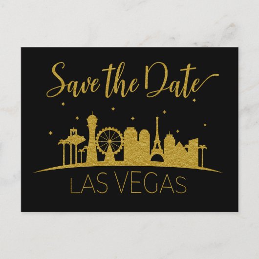 Zwart Goud Las Vegas Strip Bruiloft Save The Date Aankondigingskaart (Voorkant)