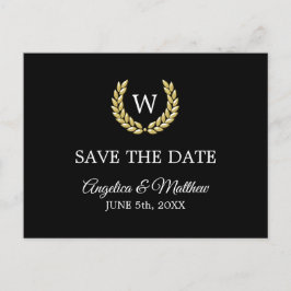 Zwart Goud Laurel Monogram SAVE THE DATE Wedding Aankondigingskaart