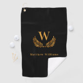Zwart goud laurier naam monogram golfhanddoek (Insitu)