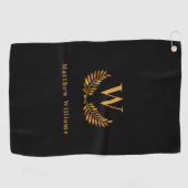 Zwart goud laurier naam monogram golfhanddoek (Horizontaal)