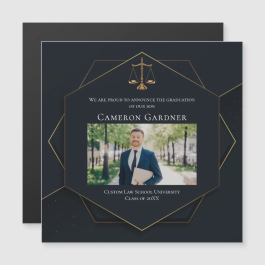 Zwart Goud Law School Foto Afstuderen Magneet Kaar (Voorkant / Achterkant)